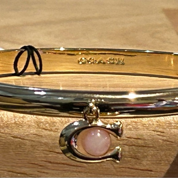COACH Women’s Gold Logo Charm Hinged Bangle Bracelet - Picture 5 of 8